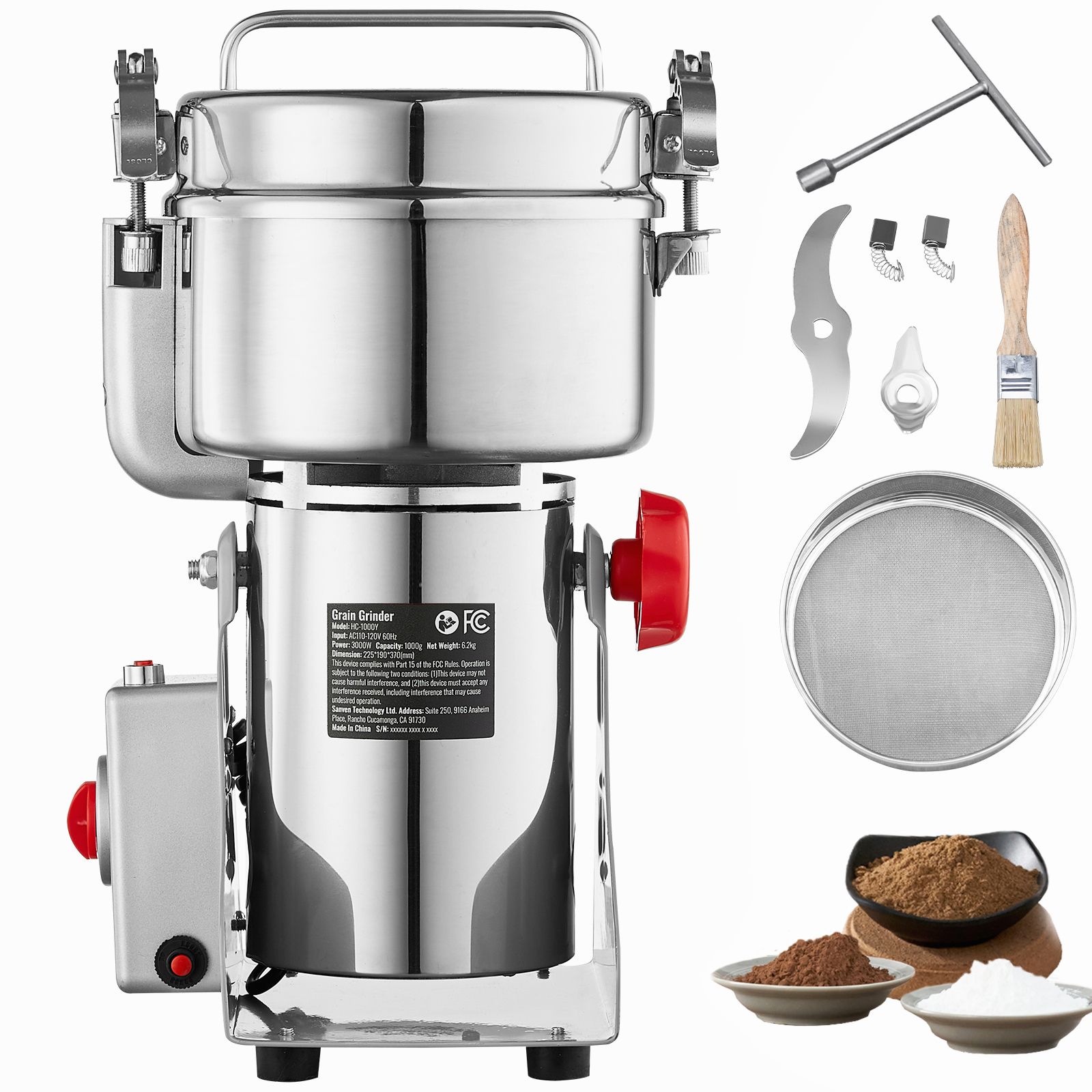 Spice Grinder Machine Commercial 1000G - 1000g電動穀物粉砕機、高速3000W業務用スパイスグラインダー、ステンレス製粉砕機、ドクター向け