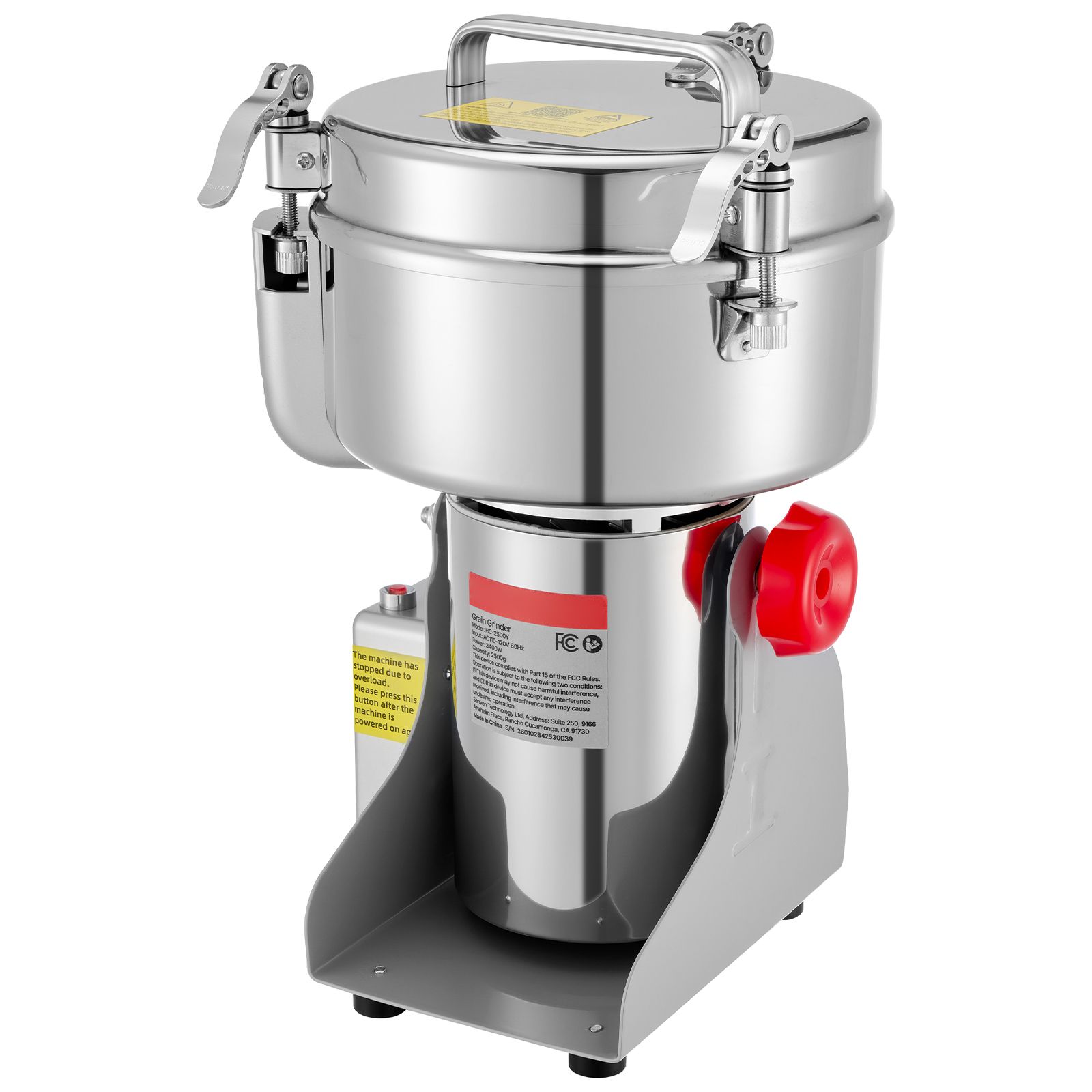 Dry Grain Grinder Stainless Steel - 2500g対応の電動穀物粉砕機、3400W、32000RPMの高速スパイス・トウモロコシ用乾燥粉砕機、ステンレス製粉砕機。