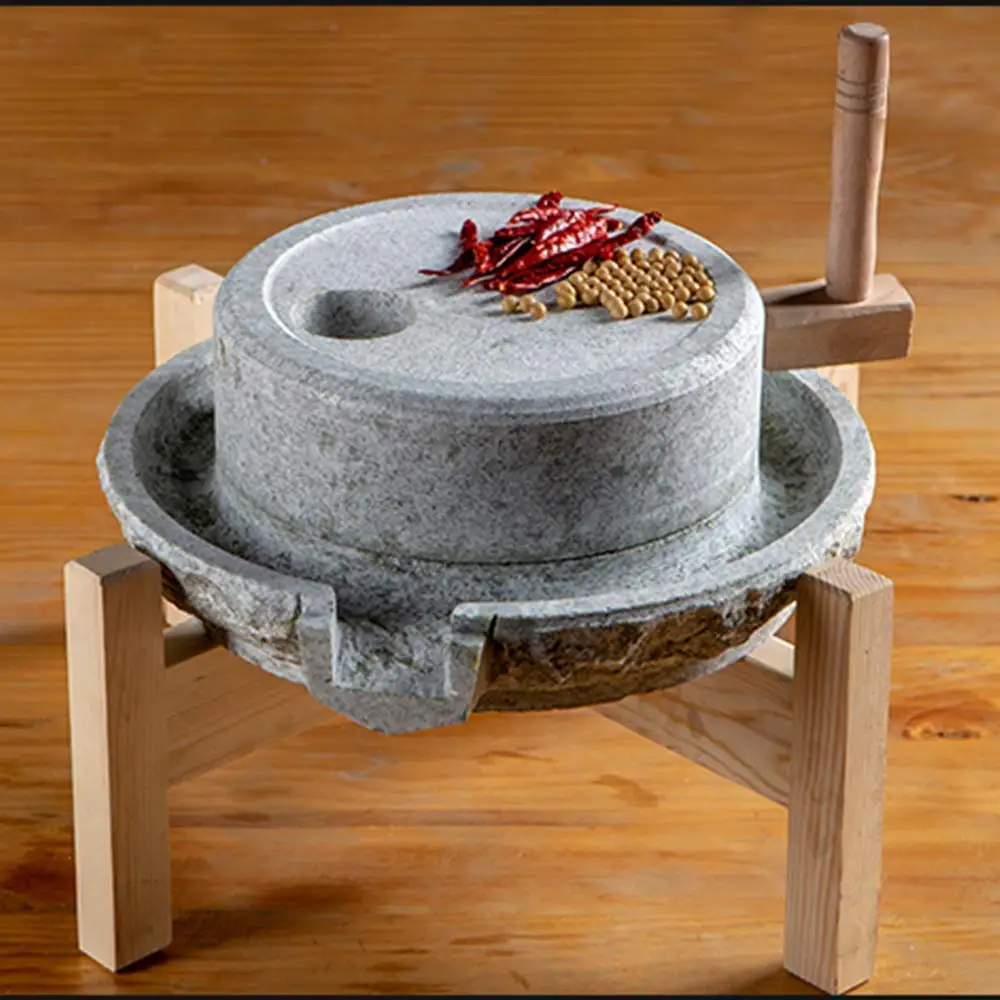 Grain Mill Grinder Hand Crank - スタンドオブジェクト装飾付き家庭用食品製粉所、100% 天然青い石、ハンドクランク穀物コーヒーグラインダー