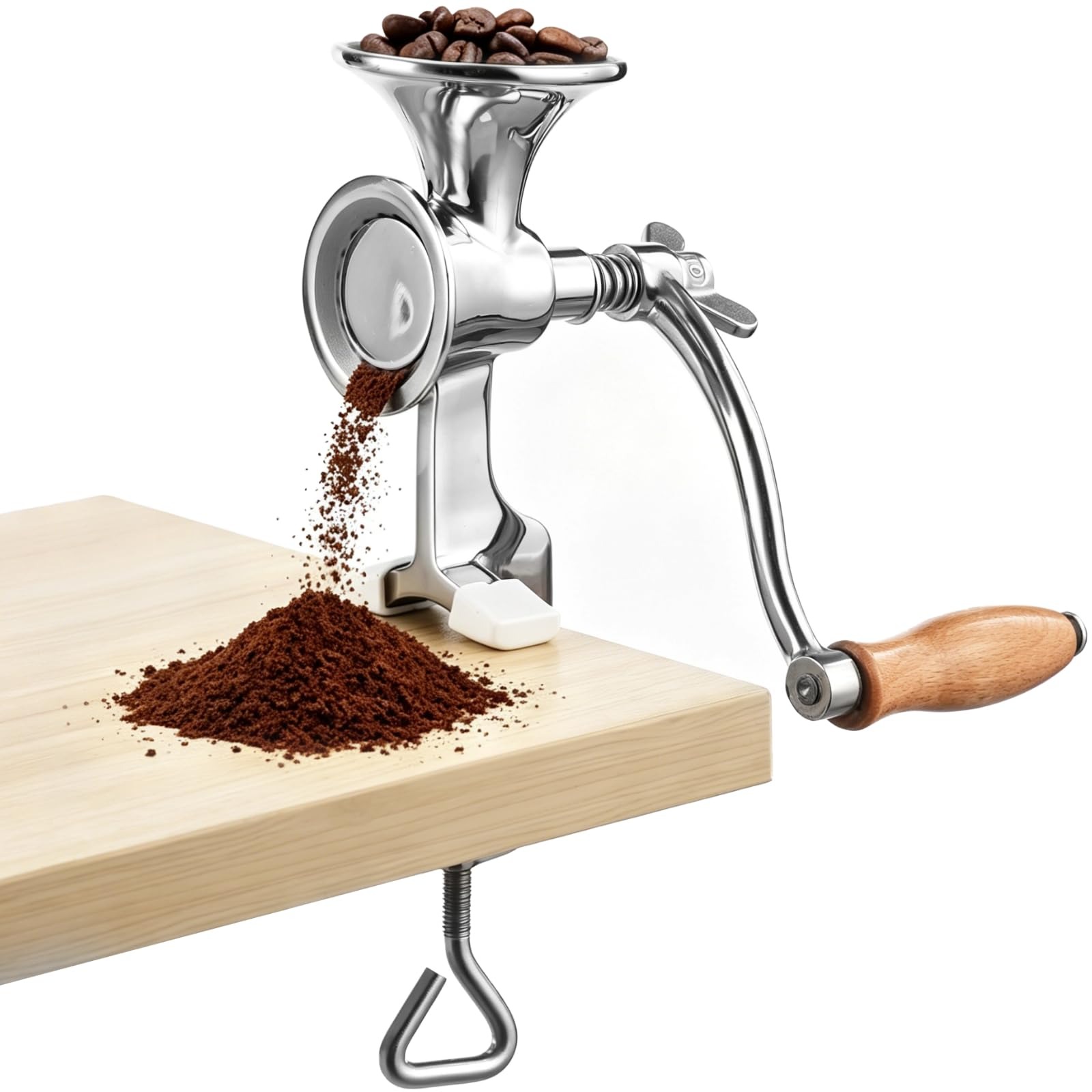 Grain Mill Grinder Hand Crank - 手動コーヒーグラインダー 304ステンレス製 ハンドクランク式グラインダー コニカル刃 調整可能な挽き具合 テーブルクランプ付き