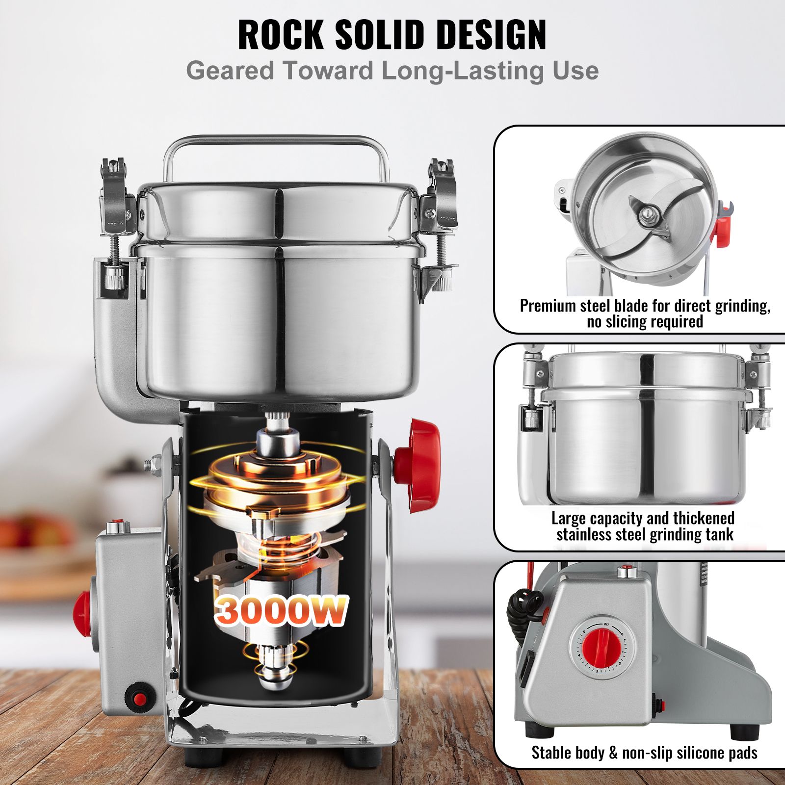 1000g電動穀物粉砕機、高速3000W業務用スパイスグライ - Spice Grinder Machine Commercial 1000G のレビューと価格