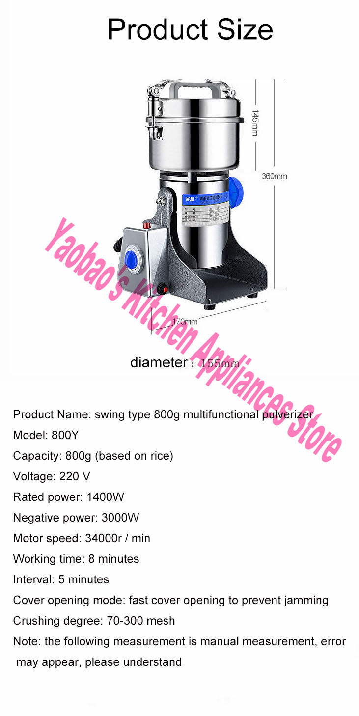 デスクトップ 1400 ワットドライフードグラインダーミル超 - Ultra Fine Powder Grinder Machine のレビューと価格