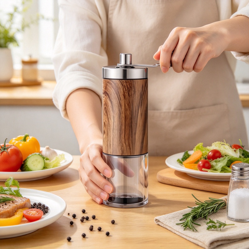 携帯用ハンドクランク式コーヒー豆グラインダー。木目調のデザイ - Grain Mill Grinder Hand Crank のレビューと価格