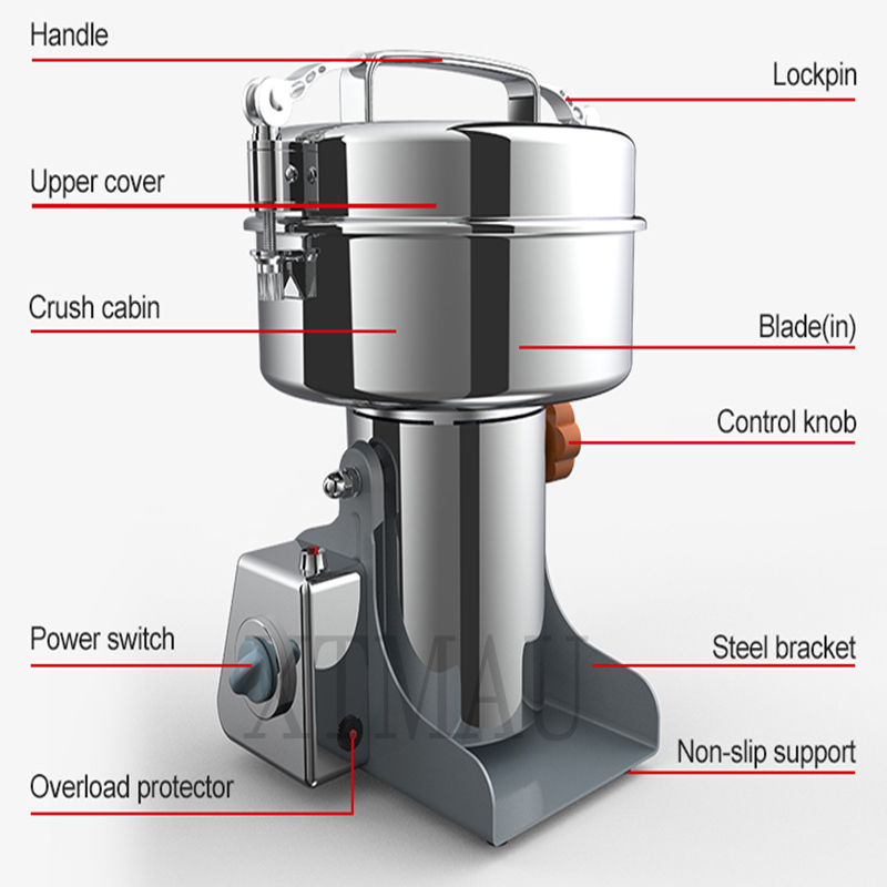スイング式電動穀物粉砕機、高速スパイスミル、業務用粉末機、乾 - Electric Grain Mill 2500W のレビューと価格