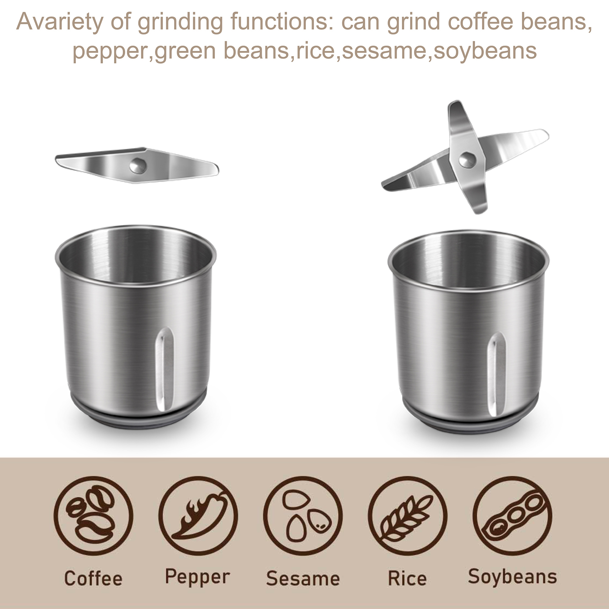 取り外し可能な電動コーヒーグラインダー ドライ&ウェット 2 - Dry Grain Grinder Stainless Steel のレビューと価格