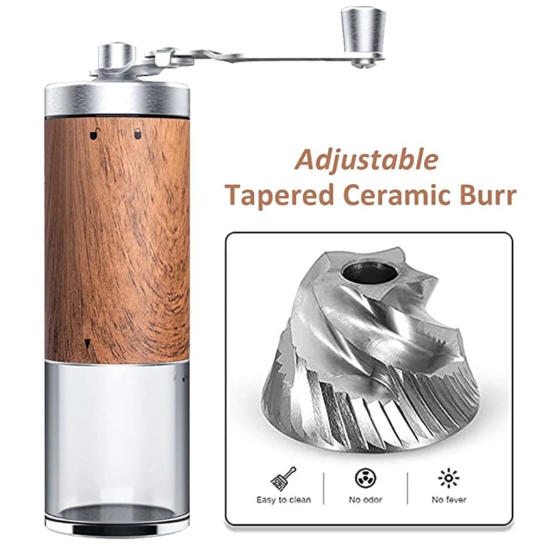 携帯用木目調手動コーヒーミル、ステンレス製クランク式手動豆挽 - Grain Mill Grinder Hand Crank のレビューと価格