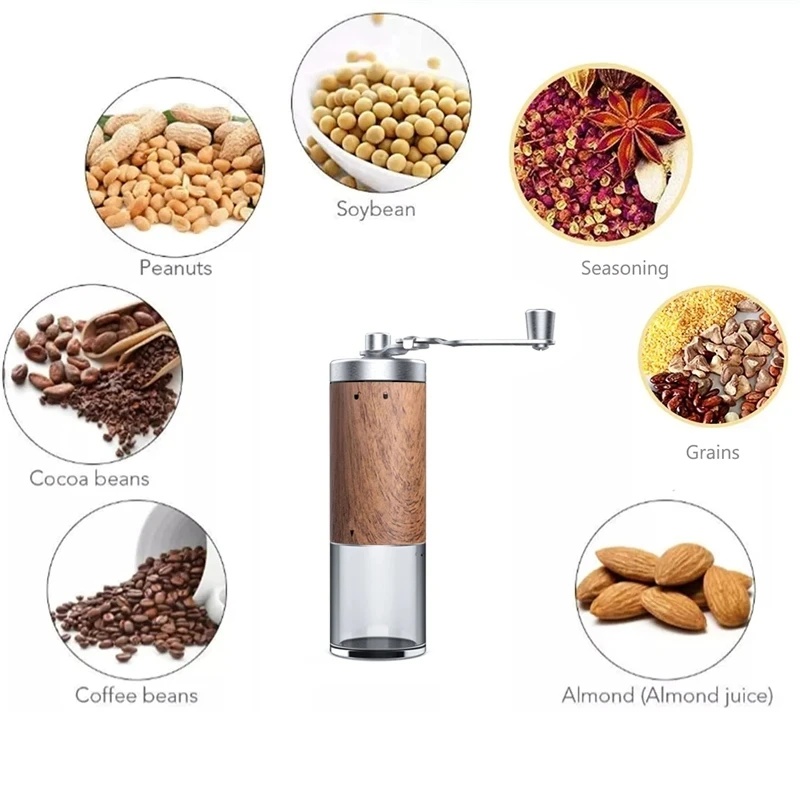 木目調の手動式コーヒーミル。家庭や屋外でのコーヒー抽出に最適 - Grain Mill Grinder Hand Crank のレビューと価格