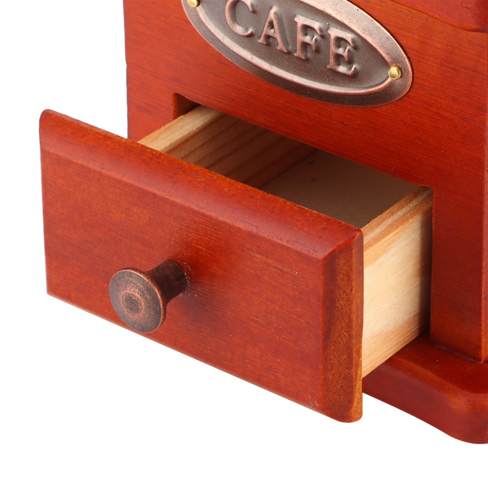 ヴィンテージスタイルの手動式コーヒーミル。引き出し式で、木製 - Grain Mill Grinder Hand Crank のレビューと価格